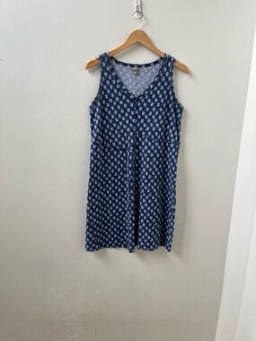 J. Jill Navy and Light Blue Sleeveless Cottagecore Cotton Mini Dress